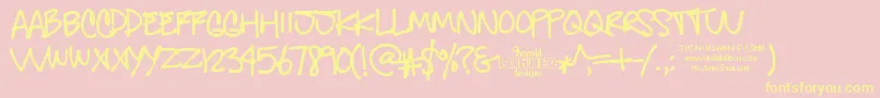 Więcej informacji o czcionce GregsOtherHand Czcionka GregsOtherHand – żółte czcionki na różowym tle