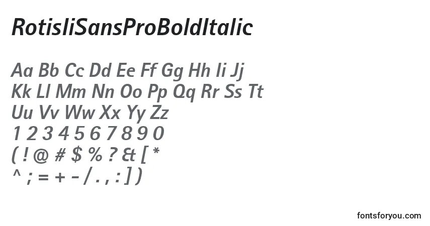 Шрифт RotisIiSansProBoldItalic – алфавит, цифры, специальные символы