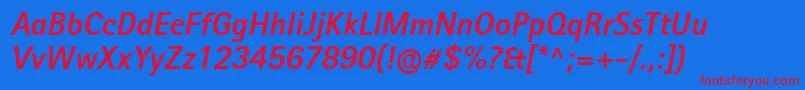 RotisIiSansProBoldItalic-fontti – punaiset fontit sinisellä taustalla