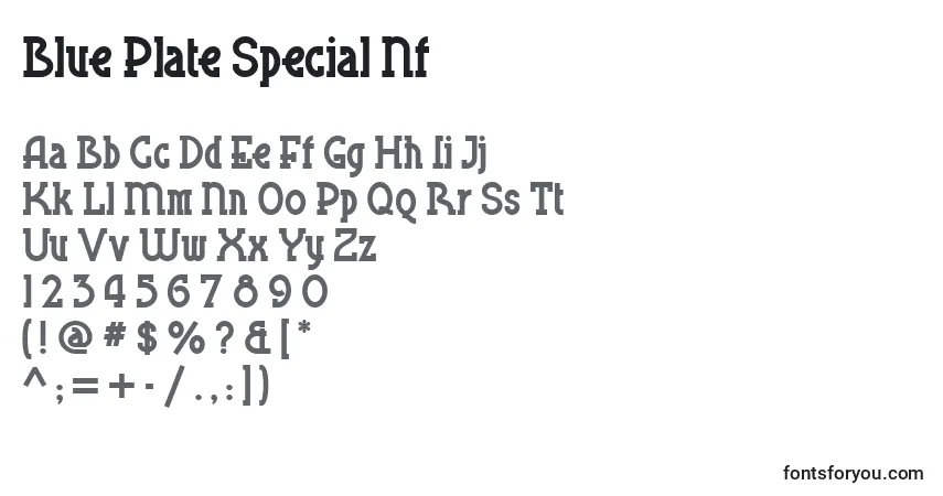 Schriftart Blue Plate Special Nf – Alphabet, Zahlen, spezielle Symbole