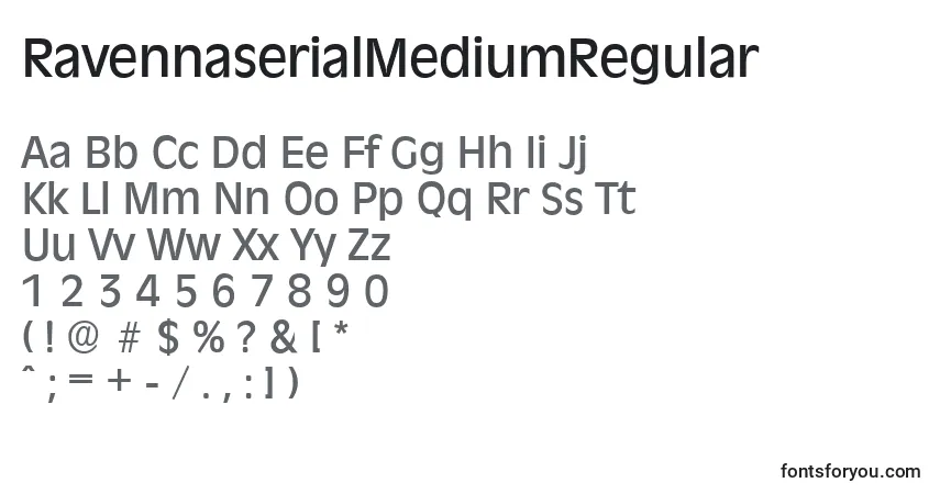 A fonte RavennaserialMediumRegular – alfabeto, números, caracteres especiais
