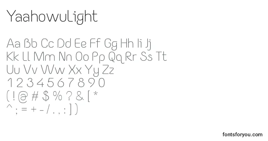 A fonte YaahowuLight – alfabeto, números, caracteres especiais