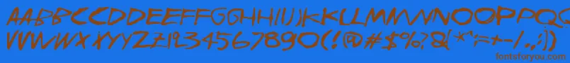 フォントJoskusei – 茶色の文字が青い背景にあります。