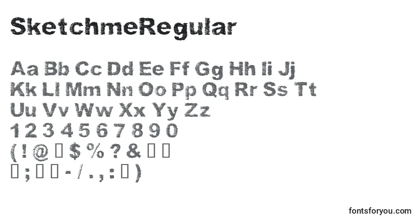 A fonte SketchmeRegular – alfabeto, números, caracteres especiais