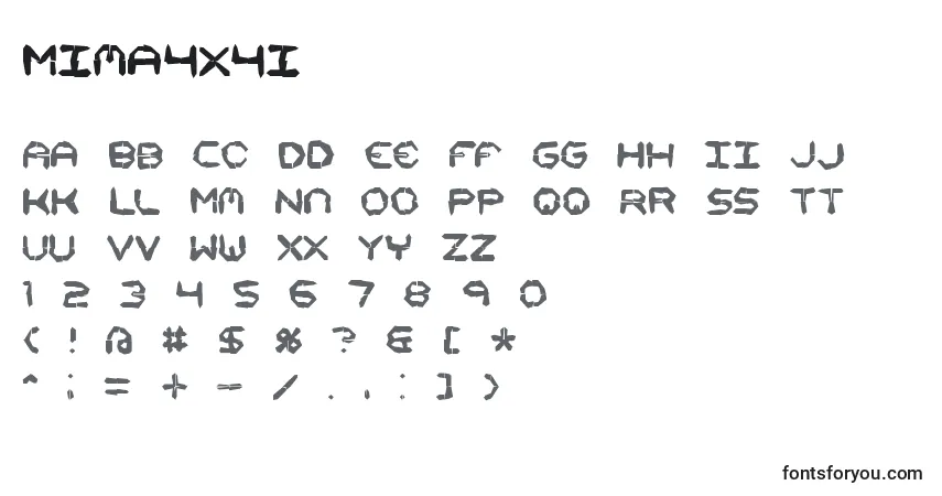 Czcionka Mima4x4i – alfabet, cyfry, specjalne znaki