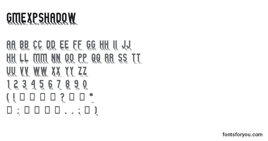 Czcionka GmExpShadow – alfabet, cyfry, specjalne znaki