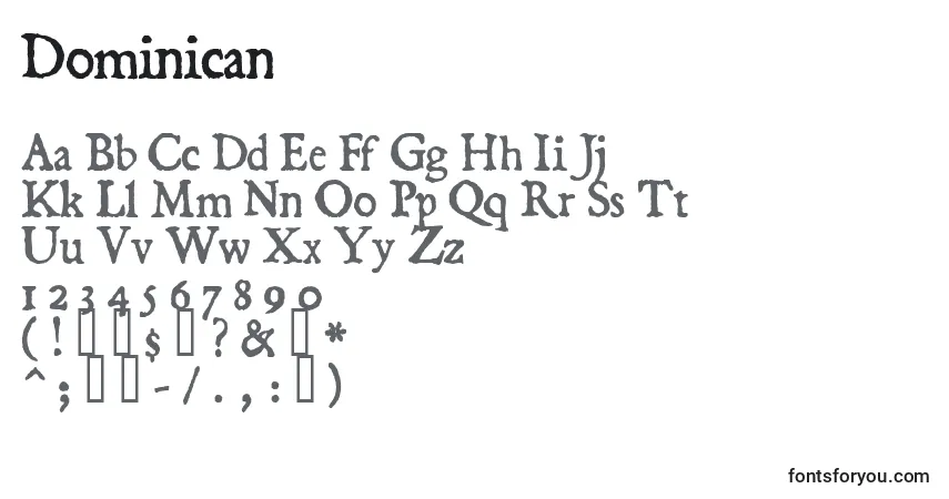 Шрифт Dominican – алфавит, цифры, специальные символы