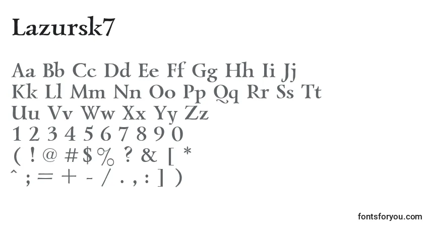 Czcionka Lazursk7 – alfabet, cyfry, specjalne znaki