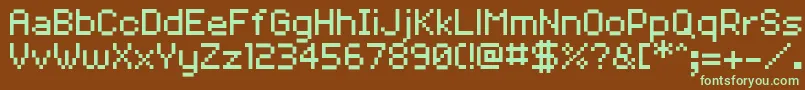 フォントVolter28goldfish29 – 緑色の文字が茶色の背景にあります。