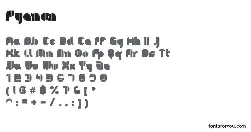 Schriftart Pyeman – Alphabet, Zahlen, spezielle Symbole