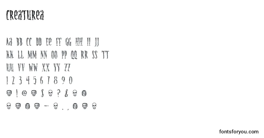 Czcionka Creaturea – alfabet, cyfry, specjalne znaki
