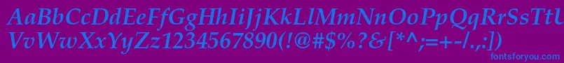 TexgyrepagellaBolditalic-fontti – siniset fontit violetilla taustalla