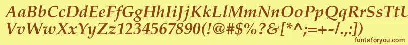 フォントTexgyrepagellaBolditalic – 茶色の文字が黄色の背景にあります。