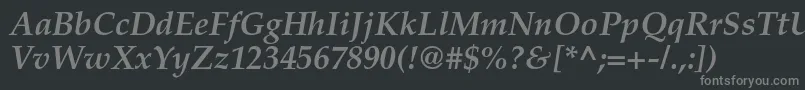 TexgyrepagellaBolditalic-fontti – harmaat kirjasimet mustalla taustalla
