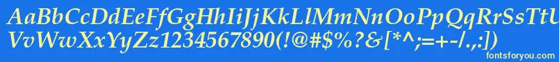 TexgyrepagellaBolditalic Font – Yellow Fonts on Blue Background