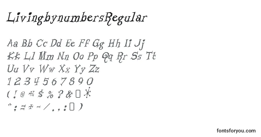 Schriftart LivingbynumbersRegular – Alphabet, Zahlen, spezielle Symbole