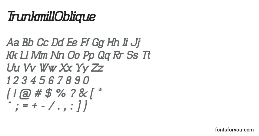 TrunkmillOblique-fontti – aakkoset, numerot, erikoismerkit