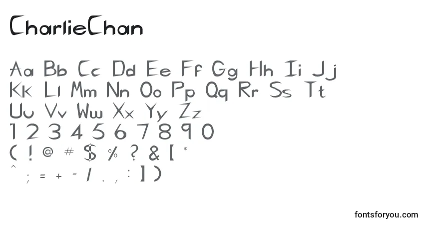 A fonte CharlieChan – alfabeto, números, caracteres especiais