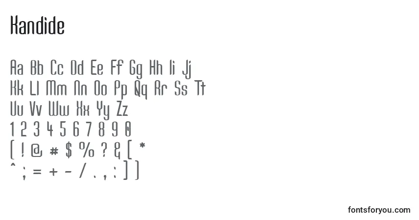 A fonte Kandide – alfabeto, números, caracteres especiais