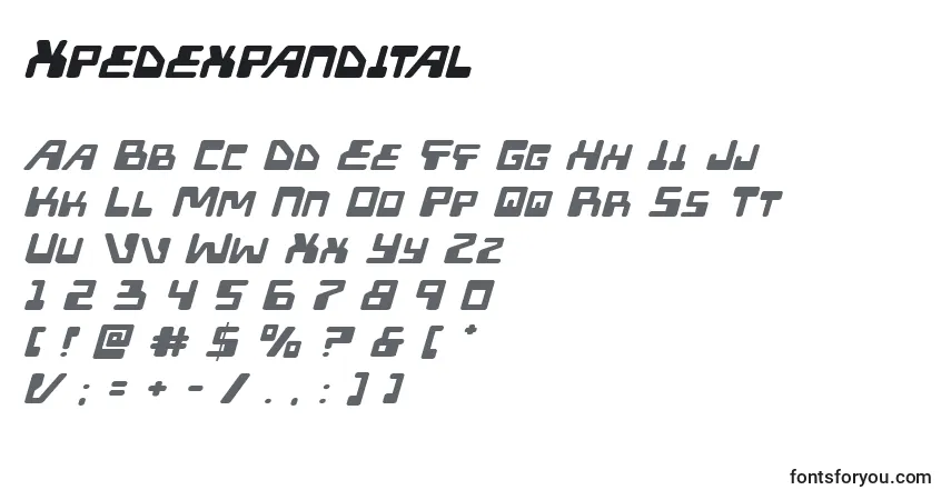 Schriftart Xpedexpandital – Alphabet, Zahlen, spezielle Symbole