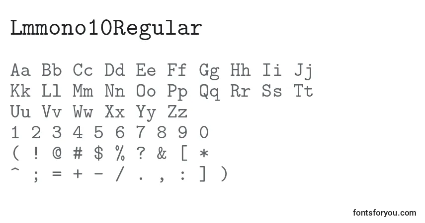 A fonte Lmmono10Regular – alfabeto, números, caracteres especiais
