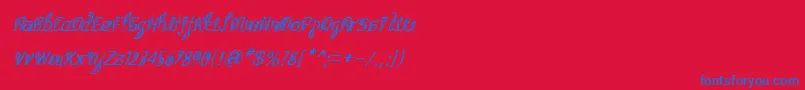 BitlingsulochicalligraItal-Schriftart – Blaue Schriften auf rotem Hintergrund