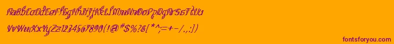 BitlingsulochicalligraItal-Schriftart – Violette Schriften auf orangefarbenem Hintergrund