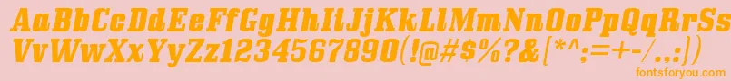 BullpenhvItalic-Schriftart – Orangefarbene Schriften auf rosa Hintergrund