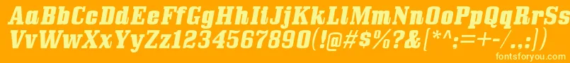 Więcej informacji o czcionce BullpenhvItalic Czcionka BullpenhvItalic – żółte czcionki na pomarańczowym tle