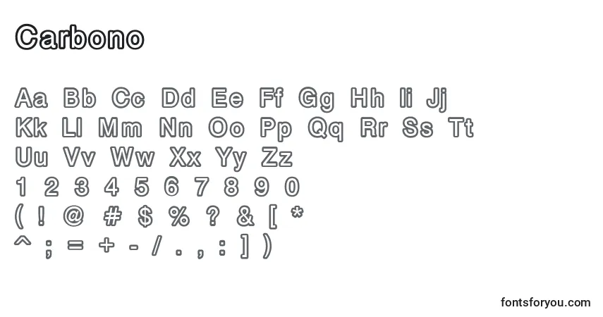 Czcionka Carbono – alfabet, cyfry, specjalne znaki