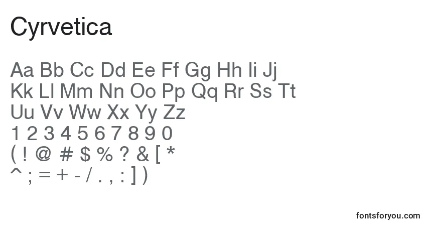 A fonte Cyrvetica – alfabeto, números, caracteres especiais