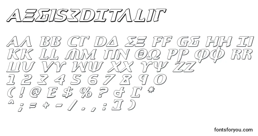 Aegis3DItalic-fontti – aakkoset, numerot, erikoismerkit