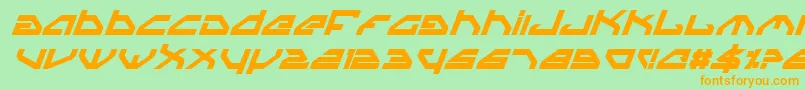 フォントSpyv3bi – オレンジの文字が緑の背景にあります。