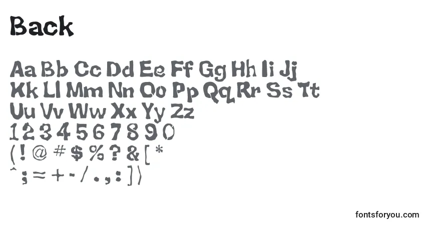 Schriftart Back – Alphabet, Zahlen, spezielle Symbole