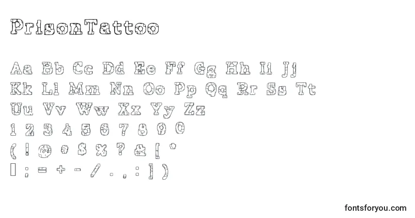 Czcionka PrisonTattoo – alfabet, cyfry, specjalne znaki