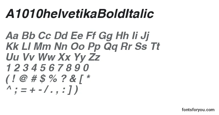 A fonte A1010helvetikaBoldItalic – alfabeto, números, caracteres especiais