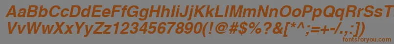 フォントA1010helvetikaBoldItalic – 茶色の文字が灰色の背景にあります。