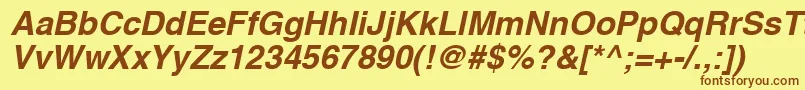 フォントA1010helvetikaBoldItalic – 茶色の文字が黄色の背景にあります。
