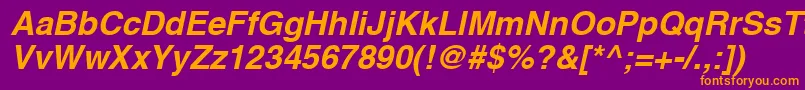 A1010helvetikaBoldItalic-fontti – oranssit fontit violetilla taustalla