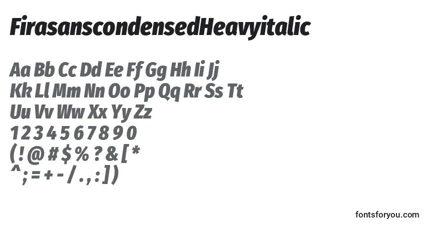A fonte FirasanscondensedHeavyitalic – alfabeto, números, caracteres especiais