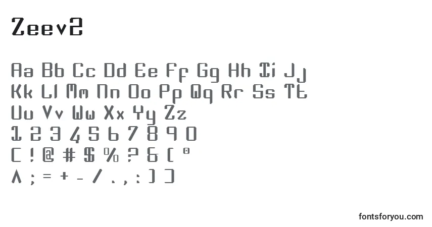 A fonte Zeev2 – alfabeto, números, caracteres especiais
