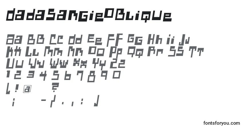 A fonte DadasangieOblique – alfabeto, números, caracteres especiais