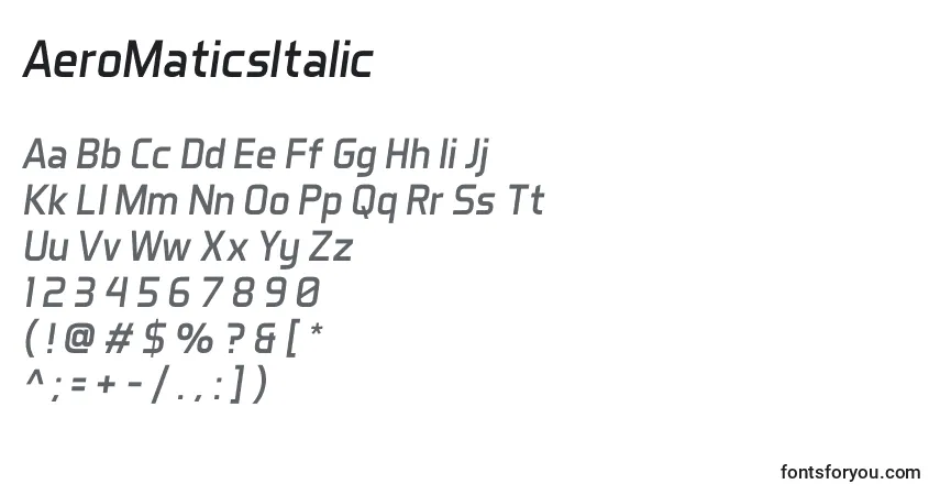 Шрифт AeroMaticsItalic – алфавит, цифры, специальные символы