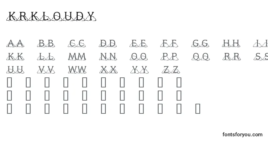 A fonte KrKloudy – alfabeto, números, caracteres especiais