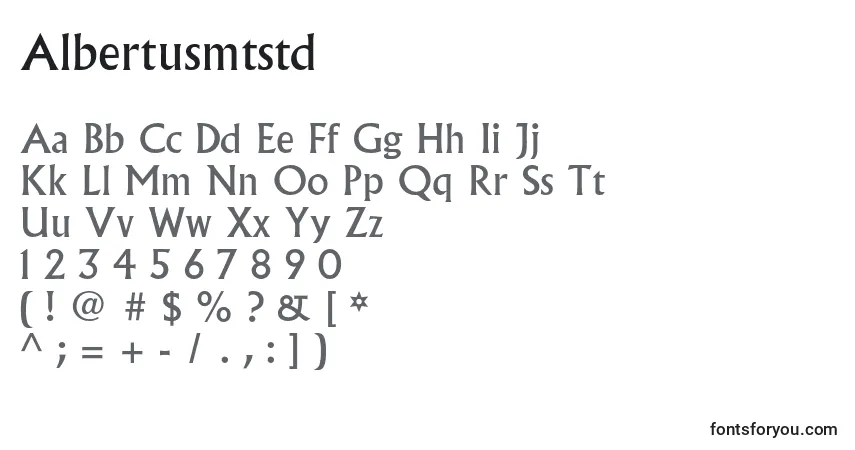 A fonte Albertusmtstd – alfabeto, números, caracteres especiais