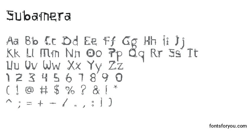 Schriftart Subamera – Alphabet, Zahlen, spezielle Symbole