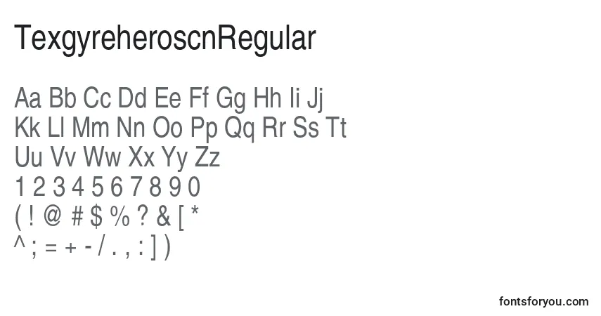 Czcionka TexgyreheroscnRegular – alfabet, cyfry, specjalne znaki