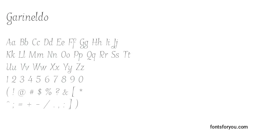 Шрифт Garineldo – алфавит, цифры, специальные символы