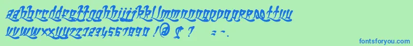 GhettoFabulous-Schriftart – Blaue Schriften auf grünem Hintergrund