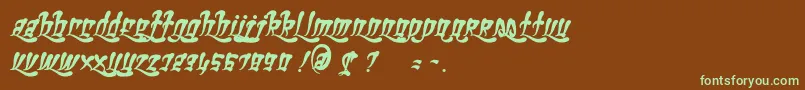 フォントGhettoFabulous – 緑色の文字が茶色の背景にあります。
